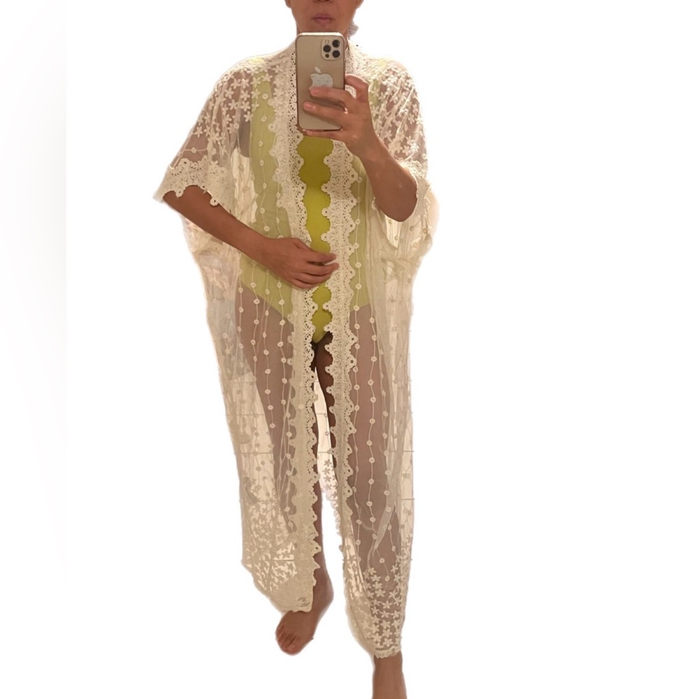 Lace Cover-Up with Yellow Swimsuit